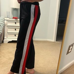 Black Straight Leg Sweatpants With Red/White Side Stripe
